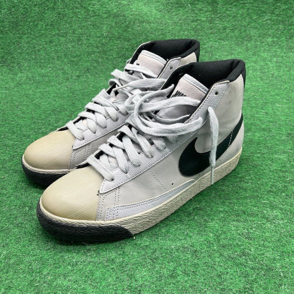 Nike Blazer Shoes Grey Black Leather Vintage High Trainers Size 7Y - Picture 4 of 4